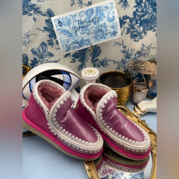 🆕 MOU 🧿 NWOT WOB Metallic & Glitter Pink Eskimo Ankle Boot, Sz EU 37 - Picture 3 of 13